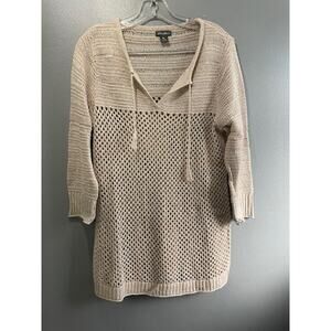 Eddie Bauer Women Size Large Open Knit Cotton Sweater Beige